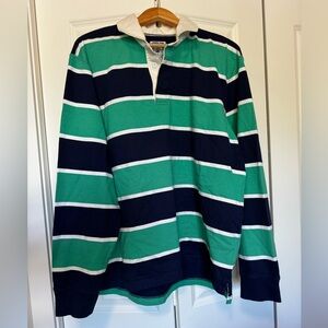 Lands' End Green and Navy Striped Rugby Shirt, XL (46-48)